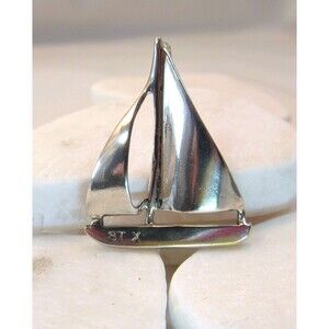 Vintage Sterling Silver 925 Sail Boat Pendant Box Chain Necklace 18" Signed